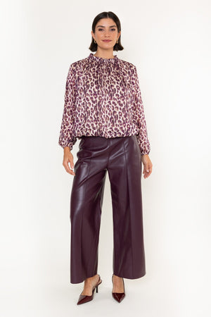 Carraig Donn Brown Leopard Print Chiffon High Neck Long Sleeve Top