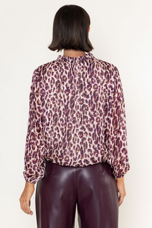 Carraig Donn Brown Leopard Print Chiffon High Neck Long Sleeve Top
