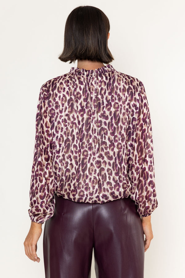 Carraig Donn Brown Leopard Print Chiffon High Neck Long Sleeve Top