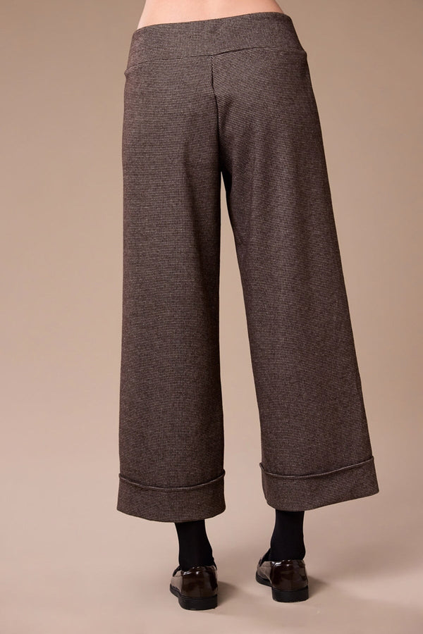 Carraig Donn Brown Mini Houndstooth Cropped Wide Leg Trouser