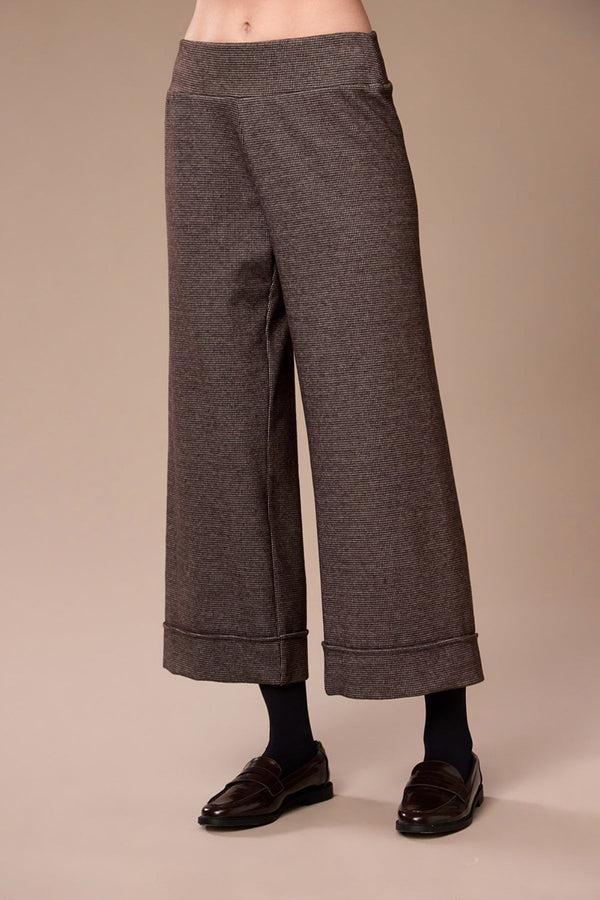 Carraig Donn Brown Mini Houndstooth Cropped Wide Leg Trouser