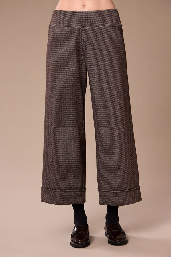 Carraig Donn Brown Mini Houndstooth Cropped Wide Leg Trouser