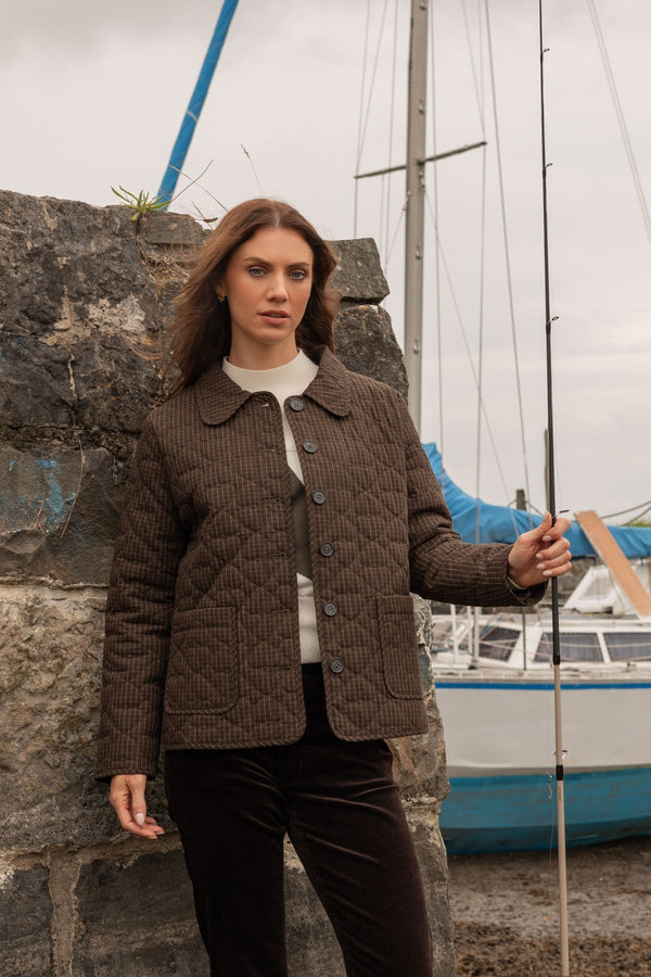 Carraig Donn Brown & Plum Checked Quilted Long Sleeve Jacket