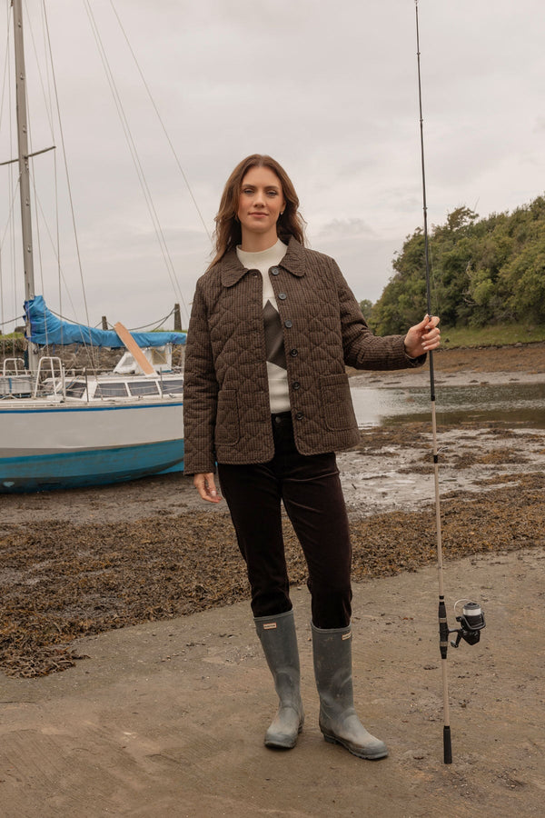 Carraig Donn Brown & Plum Checked Quilted Long Sleeve Jacket