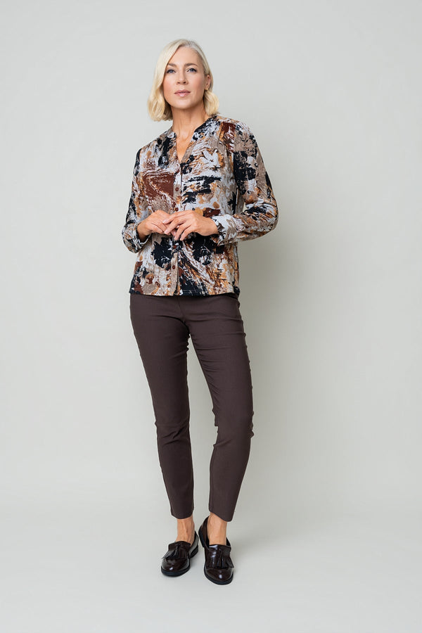 Carraig Donn Brown Print Button Long Sleeve Blouse