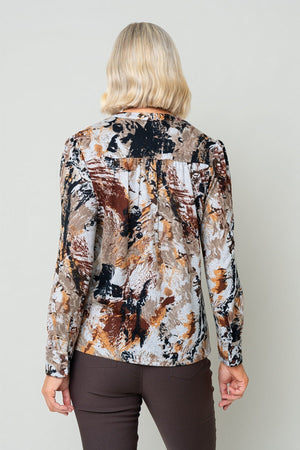 Carraig Donn Brown Print Button Long Sleeve Blouse
