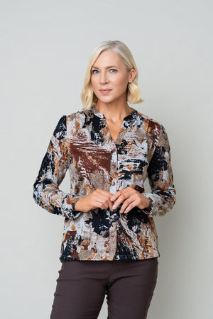 Carraig Donn Brown Print Button Long Sleeve Blouse