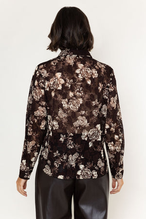 Carraig Donn Brown Printed Stretch Lace Button Down Long Sleeve Shirt