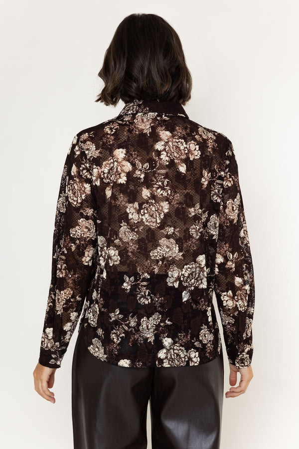 Carraig Donn Brown Printed Stretch Lace Button Down Long Sleeve Shirt