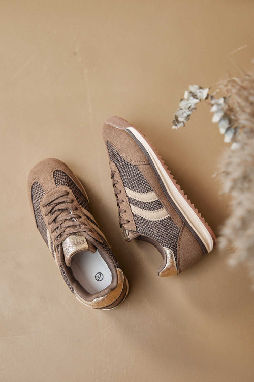 Carraig Donn Brown Retro Stripe Metallic Detail Trainers