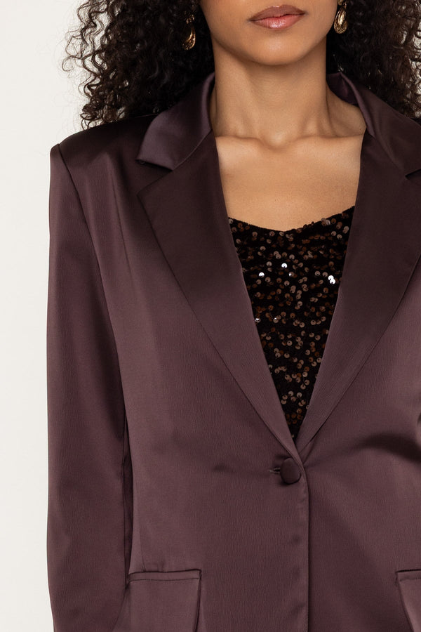 Carraig Donn Brown Sateen Single Breasted Longline Boyfriend Blazer