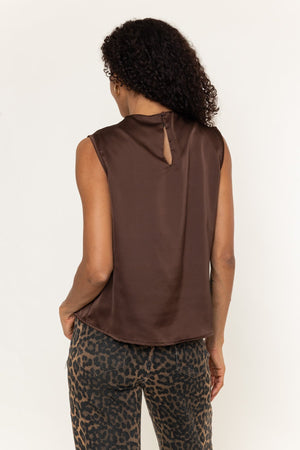 Carraig Donn Brown Satin Drape Detail Sleeveless Top