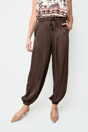 Carraig Donn Brown Satin High Waisted Cuffed Harem Trousers