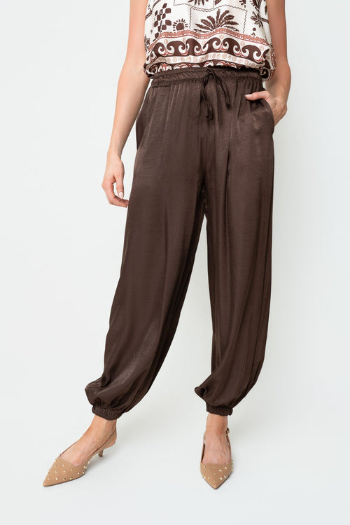 Carraig Donn Brown Satin High Waisted Cuffed Harem Trousers
