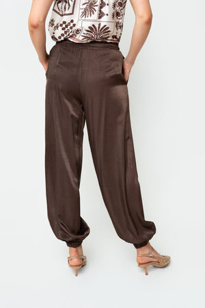 Carraig Donn Brown Satin High Waisted Cuffed Harem Trousers