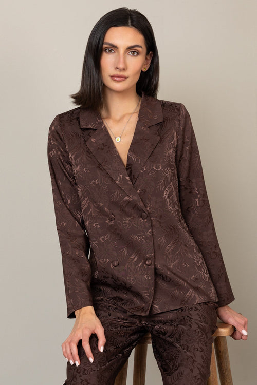 Brown Satin Jacquard Blazer