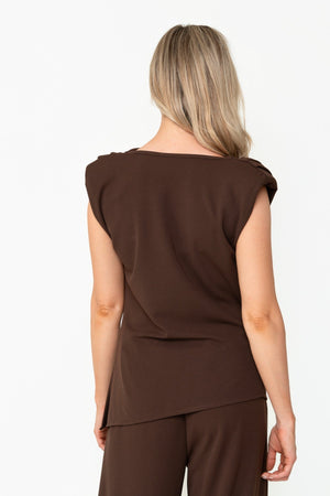 Carraig Donn Brown Scuba Asymmetric Cowl Neck Sleeveless Top