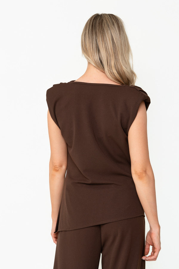 Carraig Donn Brown Scuba Asymmetric Cowl Neck Sleeveless Top