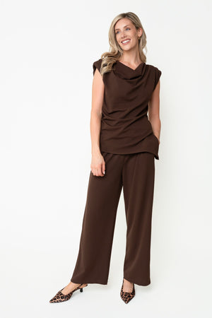 Carraig Donn Brown Scuba Asymmetric Cowl Neck Sleeveless Top
