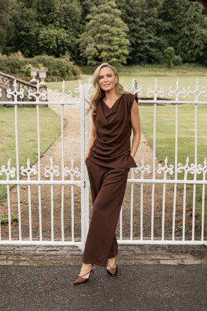 Carraig Donn Brown Scuba High Waisted Trousers