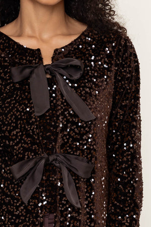 Carraig Donn Brown Sequin Bow Long Sleeve Jacket