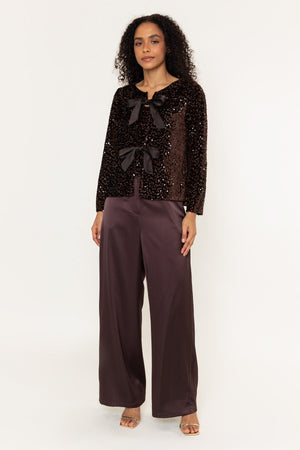 Carraig Donn Brown Sequin Bow Long Sleeve Jacket
