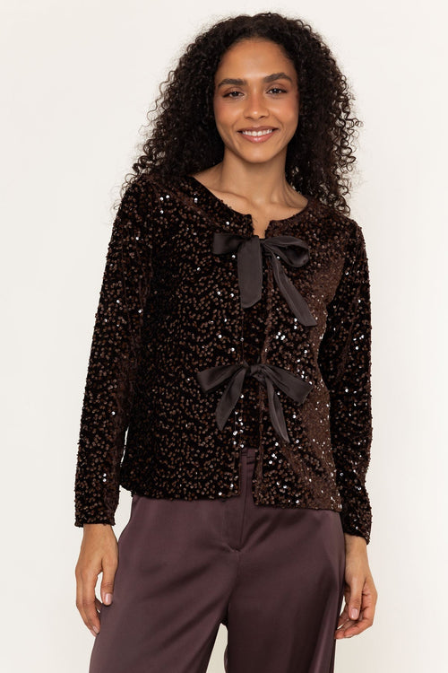 Brown Sequin Bow Long Sleeve Jacket