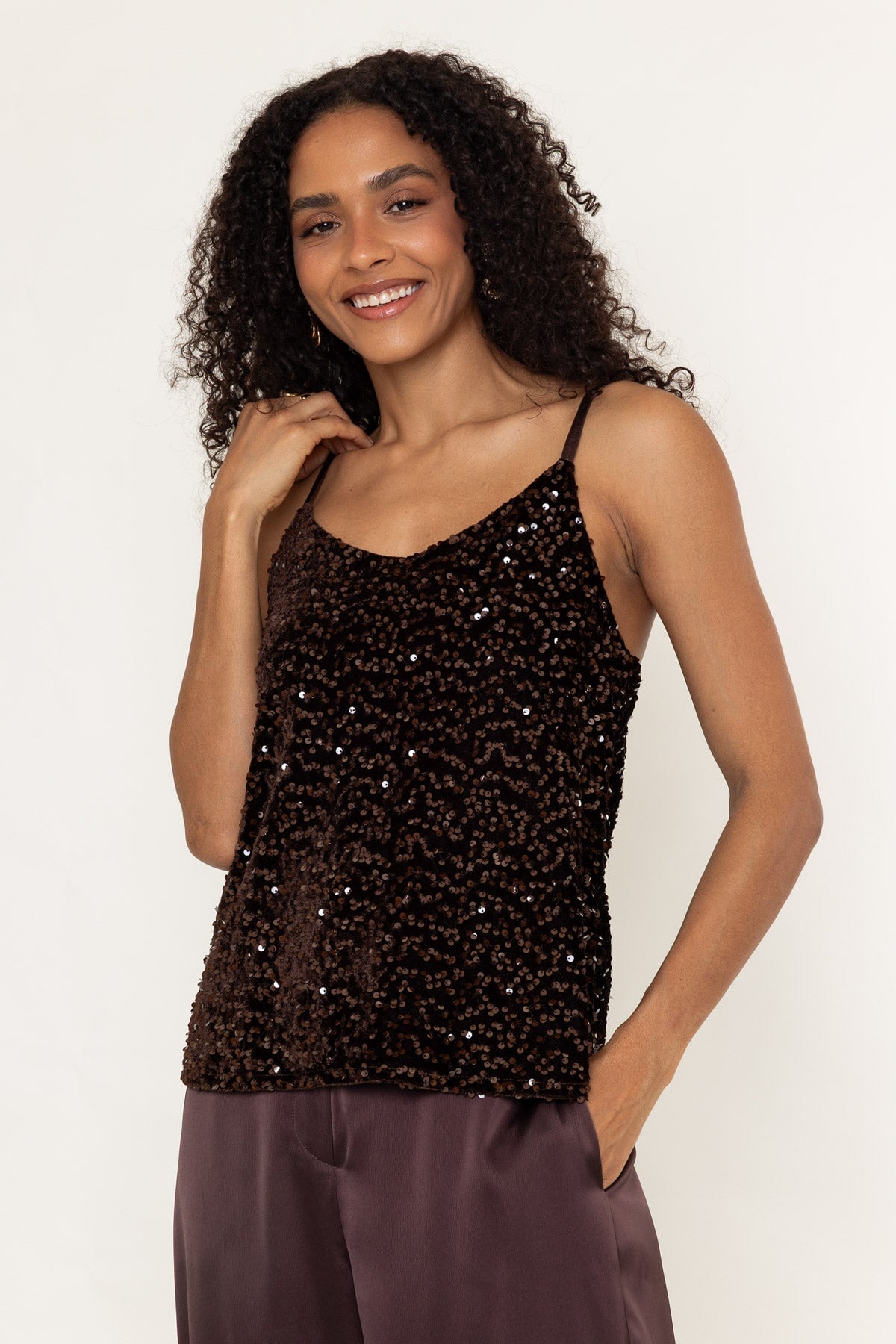 Brown Sequin Cami Top