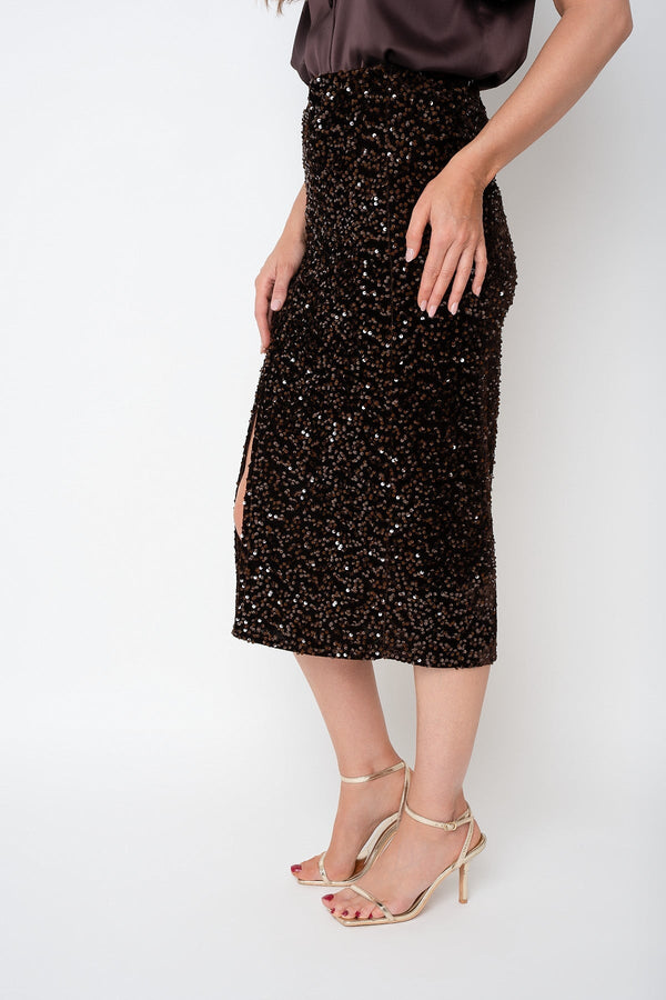 Carraig Donn Brown Sequin High Waisted Midi Skirt