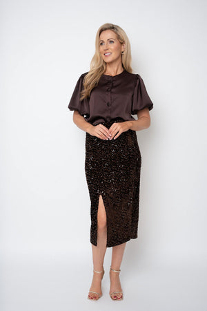 Carraig Donn Brown Sequin High Waisted Midi Skirt