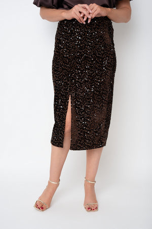 Carraig Donn Brown Sequin High Waisted Midi Skirt