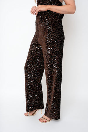 Carraig Donn Brown Sequin High Waisted Wide Leg Trousers