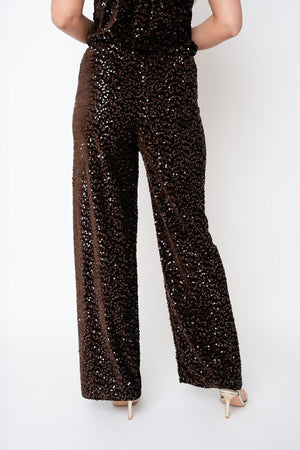 Carraig Donn Brown Sequin High Waisted Wide Leg Trousers