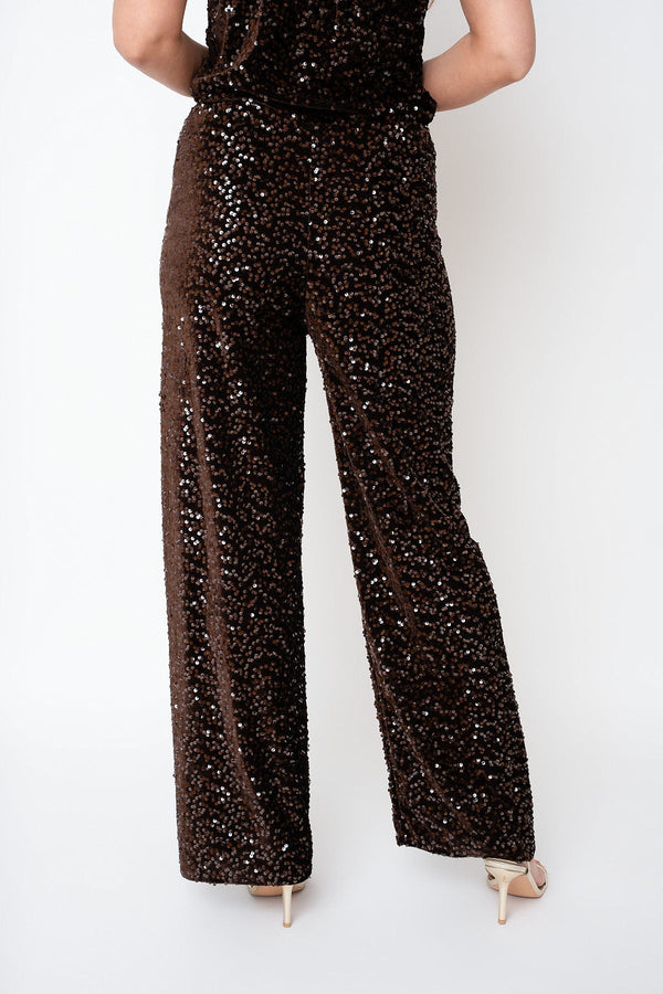 Carraig Donn Brown Sequin High Waisted Wide Leg Trousers