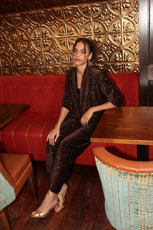 Carraig Donn Brown Sequin High Waisted Wide Leg Trousers