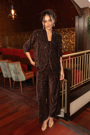 Carraig Donn Brown Sequin High Waisted Wide Leg Trousers