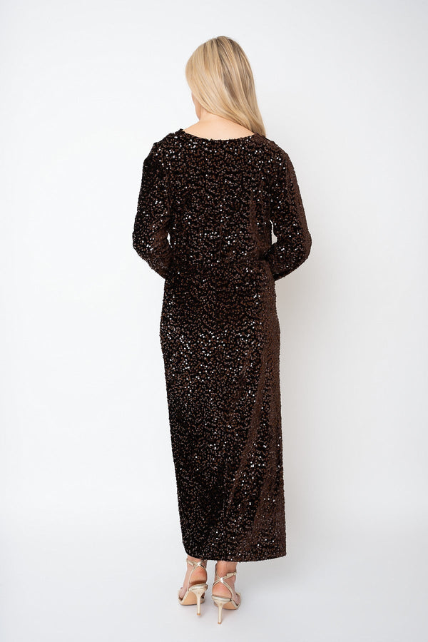 Carraig Donn Brown Sequin Long Sleeve Midi Dress
