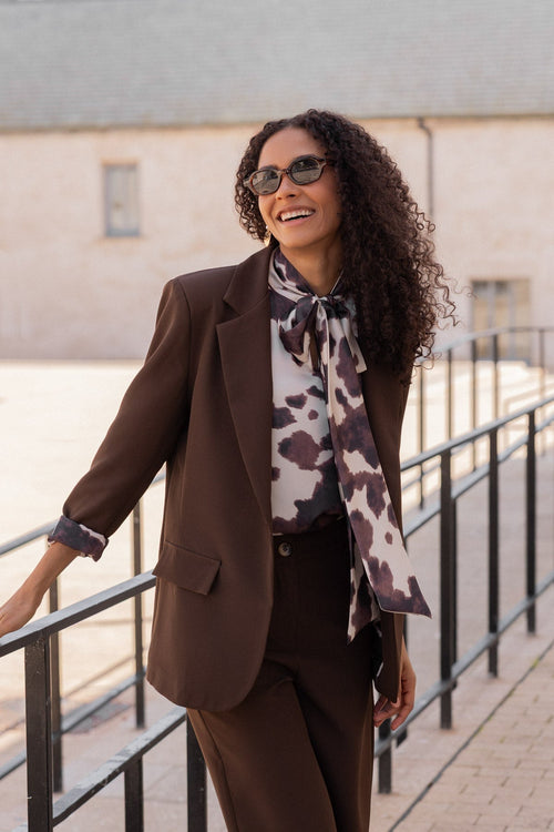 Brown Single Breasted Longline Boyfriend Blazer