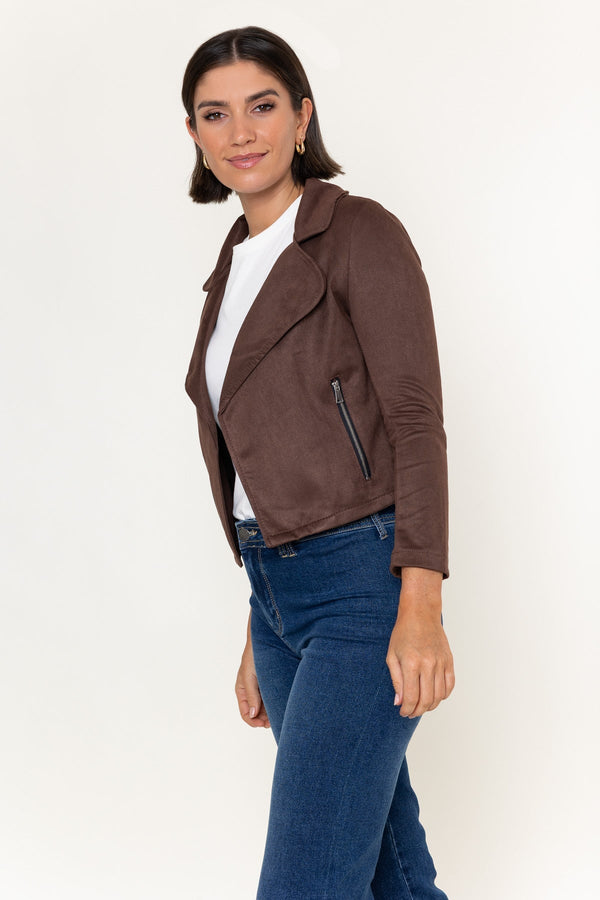 Carraig Donn Brown Suede Cropped Cover Up Jacket