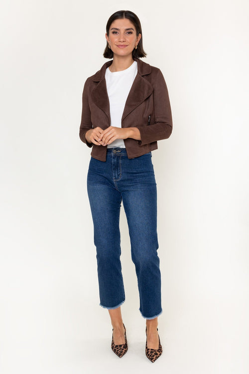 Carraig Donn Brown Suede Cropped Cover Up Jacket