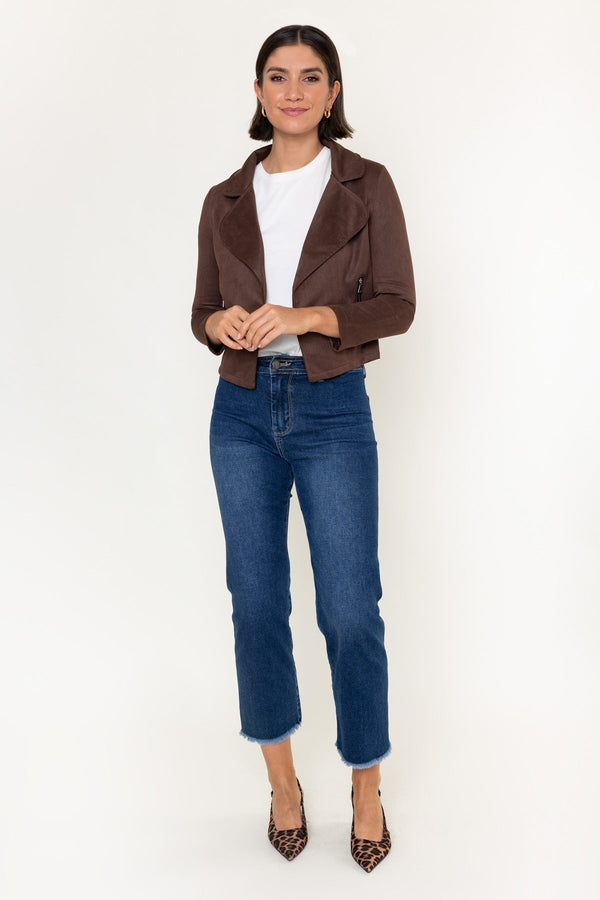Carraig Donn Brown Suede Cropped Cover Up Jacket