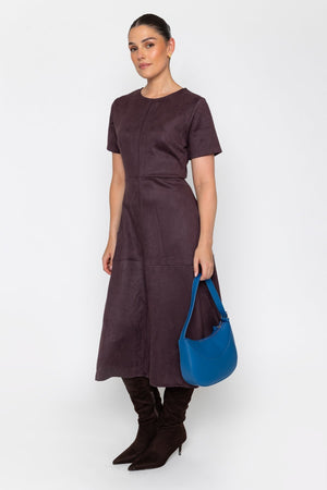 Carraig Donn Brown Suedette A-Line Short Sleeve Midi Dress