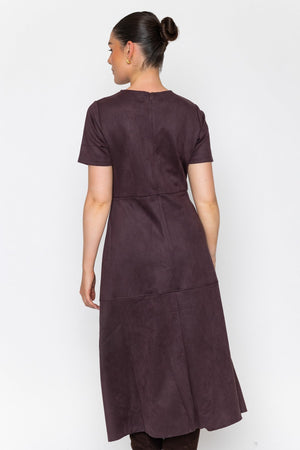 Carraig Donn Brown Suedette A-Line Short Sleeve Midi Dress