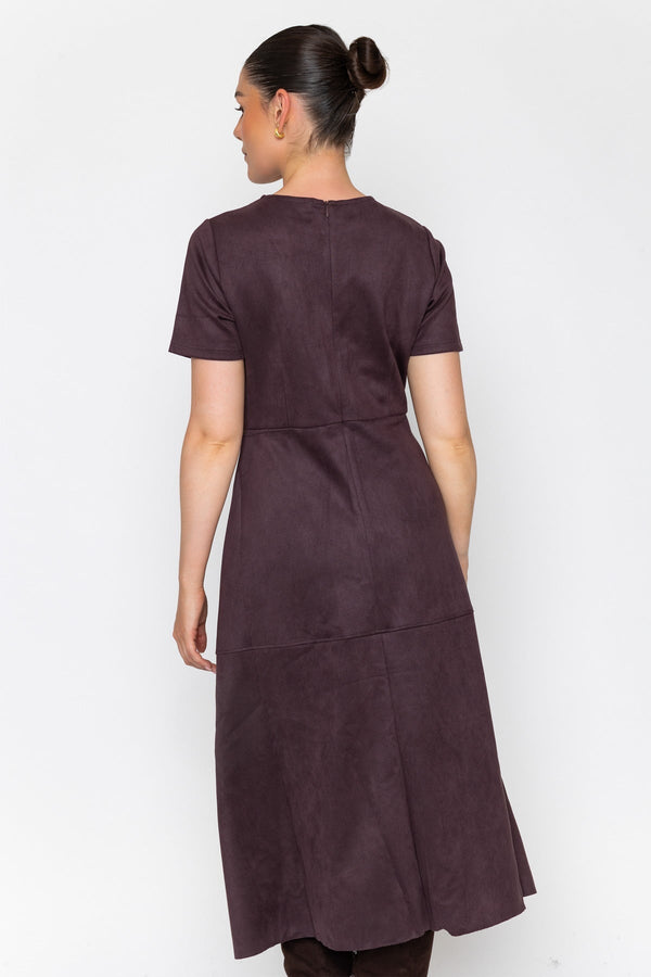Carraig Donn Brown Suedette A-Line Short Sleeve Midi Dress