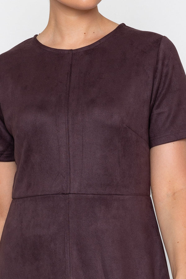 Carraig Donn Brown Suedette A-Line Short Sleeve Midi Dress