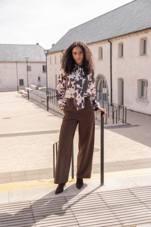 Brown Tailored High Waisted Wide Leg Trousers