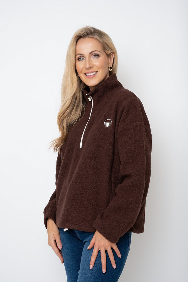 Carraig Donn Brown Teddy Contrast Zip Fleece