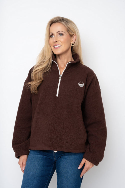 Brown Teddy Contrast Zip Fleece