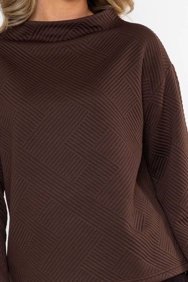Carraig Donn Brown Textured High Neck Long Sleeve Top