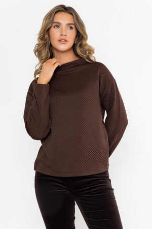 Carraig Donn Brown Textured High Neck Long Sleeve Top